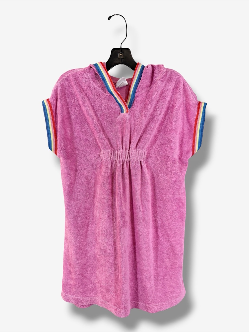 Hanna Andersson Pink Terry Hooded Swim Cover Up Rainbow Stripe Trim Size 5 110